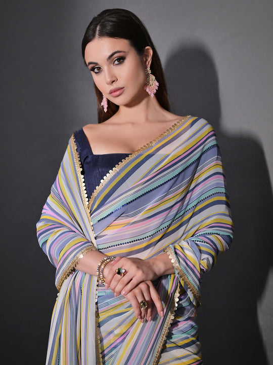 Peach Pure Georgette Party Wear Saree With Blouse Piece