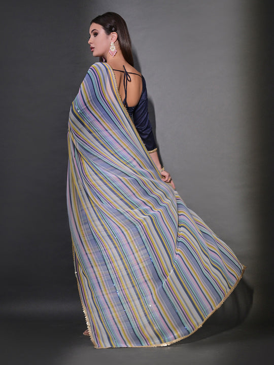 Peach Pure Georgette Party Wear Saree With Blouse Piece