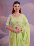 Sea Green Pure Georgette Party Wear Saree With Blouse Piece