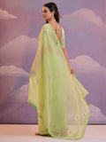 Sea Green Pure Georgette Party Wear Saree With Blouse Piece