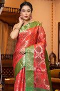 Taffy Red Organza Saree