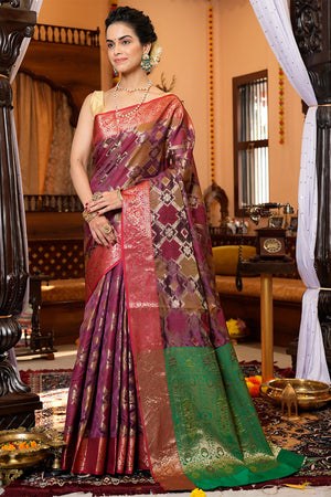 Dark Brown Organza Saree