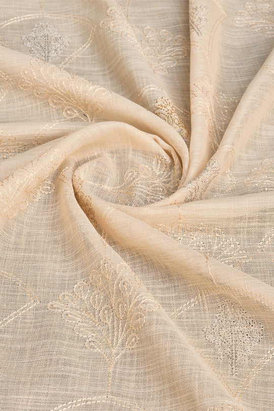 Beige Linen Blend Saree With Blouse Piece