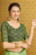 Green Linen Saree With Blouse Piece