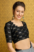 Grey Linen Blend Saree With Blouse Piece