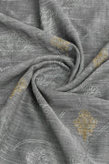 Grey Linen Blend Saree With Blouse Piece