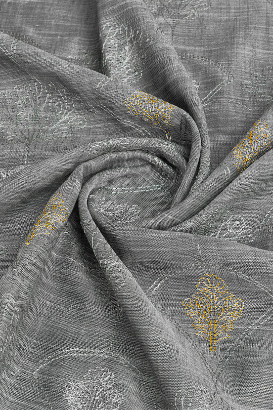 Grey Linen Blend Saree With Blouse Piece
