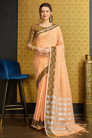 Orange Line Saree With Blouse Piece