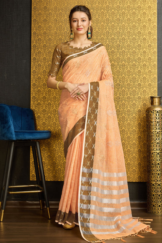 Orange Line Saree With Blouse Piece