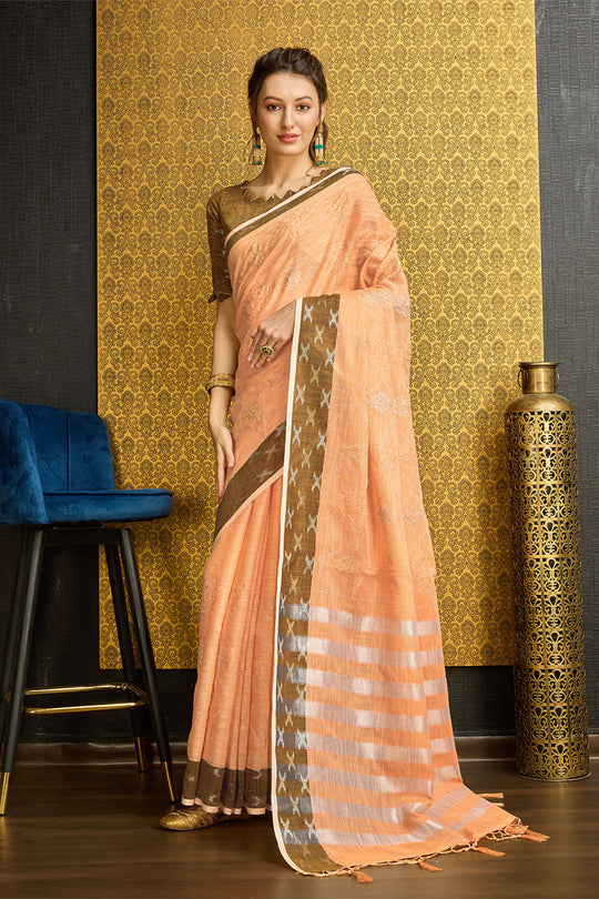Orange Line Saree With Blouse Piece