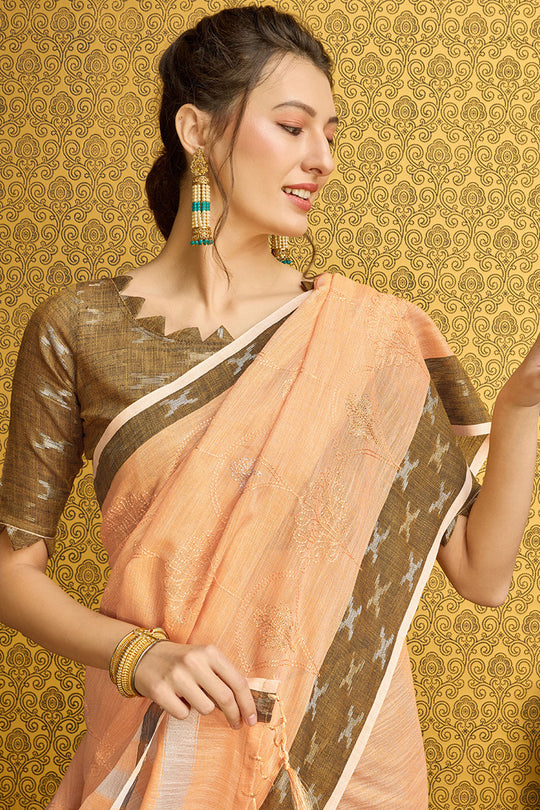 Orange Line Saree With Blouse Piece