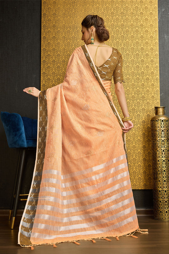 Orange Line Saree With Blouse Piece