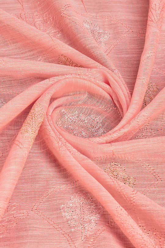 Peach Linen Blend Saree With Blouse Piece