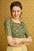 Yellow Linen Blend Saree With Blouse Piece
