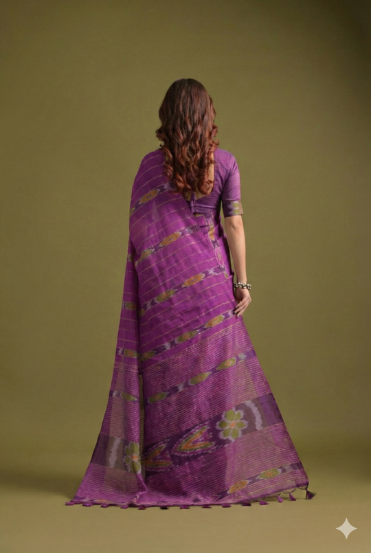Magenta Premium Soft Ikkat Cotton Saree With Traditional Weaving Pattern On Pallu And All Over Weaving Pattern And Fancy Tassels With Running Blouse Piece