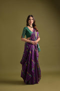Purple Premium Soft Ikkat Cotton Saree With Traditional Weaving Pattern On Pallu And All Over Weaving Pattern And Fancy Tassels With Running Blouse Piece