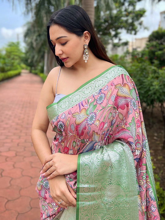 Green Tussar  Saree With Blouse Piece