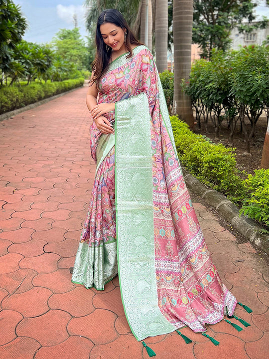 Green Tussar  Saree With Blouse Piece