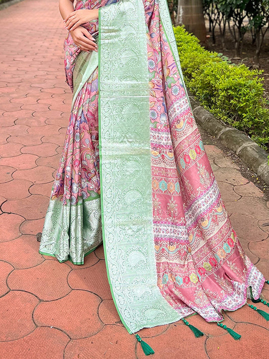 Green Tussar  Saree With Blouse Piece