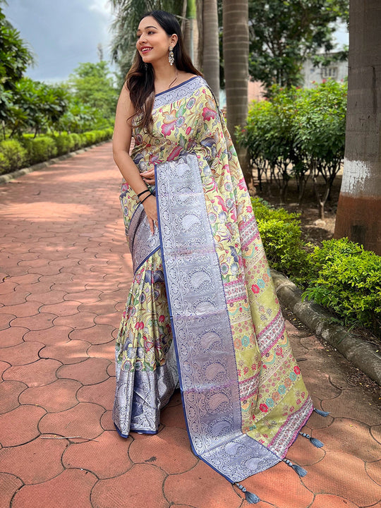 Navy Blue Tussar  Saree With Blouse Piece