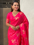 Pink Silk Blend Saree With Blouse Piece