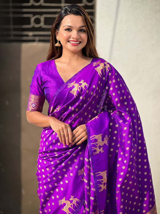 Violet Silk Blend Saree With Blouse Piece