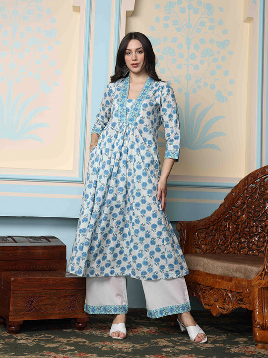 Floral Printed Regular Pure Cotton Kurta with Palazzos