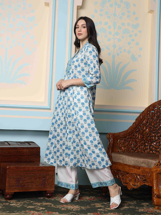 Floral Printed Regular Pure Cotton Kurta with Palazzos