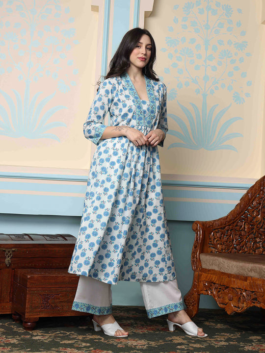 Floral Printed Regular Pure Cotton Kurta with Palazzos
