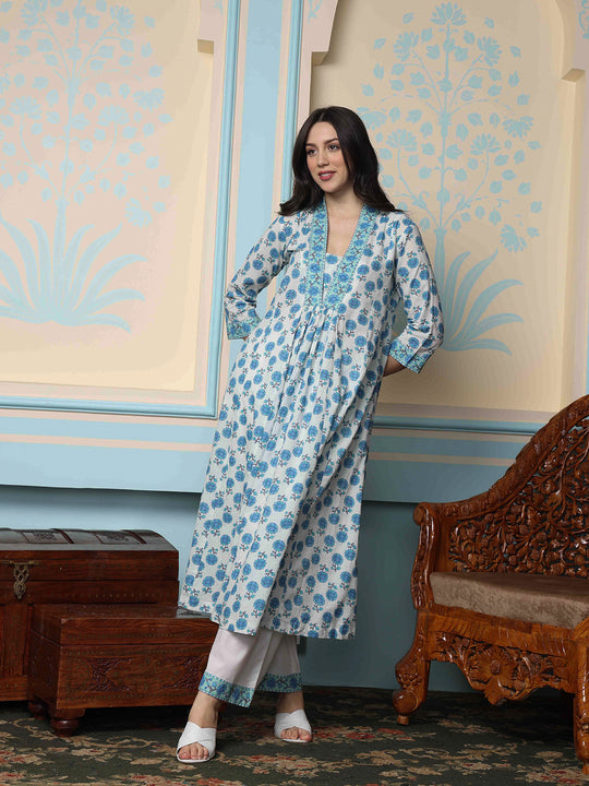Floral Printed Regular Pure Cotton Kurta with Palazzos
