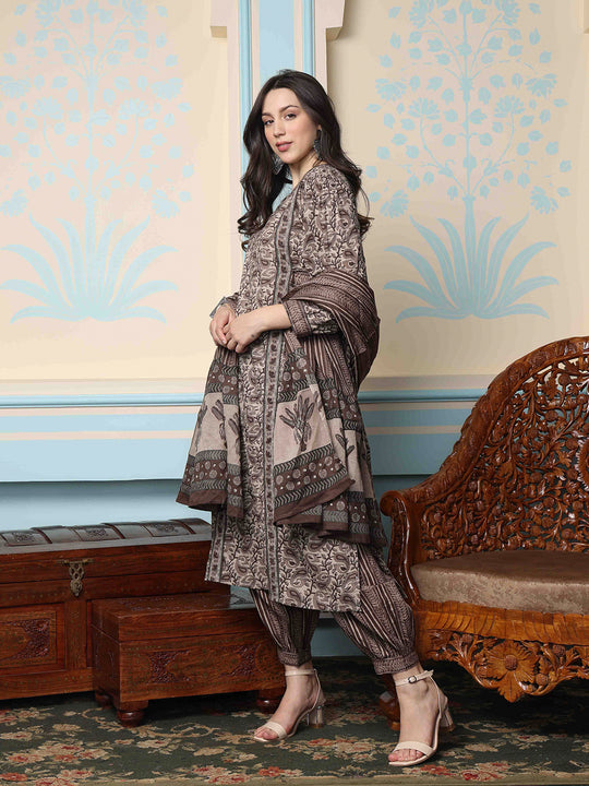 Kalamkari Printed Kurta with Trouser & Dupatta