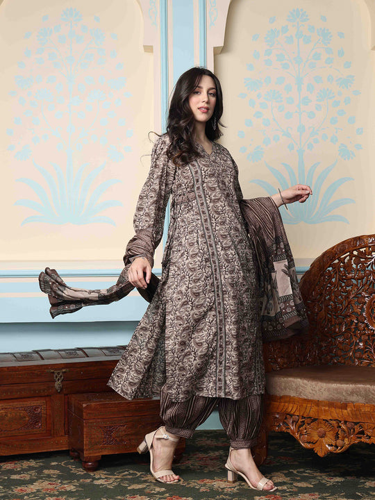Kalamkari Printed Kurta with Trouser & Dupatta