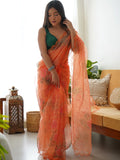 Orange Organza Saree With Blouse Piece