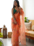 Orange Organza Saree With Blouse Piece