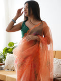 Orange Organza Saree With Blouse Piece