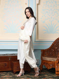White Ethnic Motifs Yoke Design Zari Detailed Kurta With Trousers & Dupatta