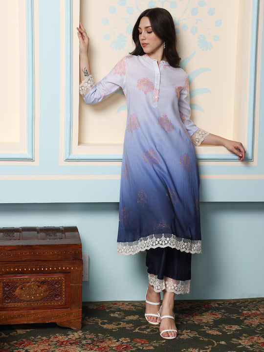 Women Ethnic Motifs Printed Regular Thread Work Kurta with Trousers
