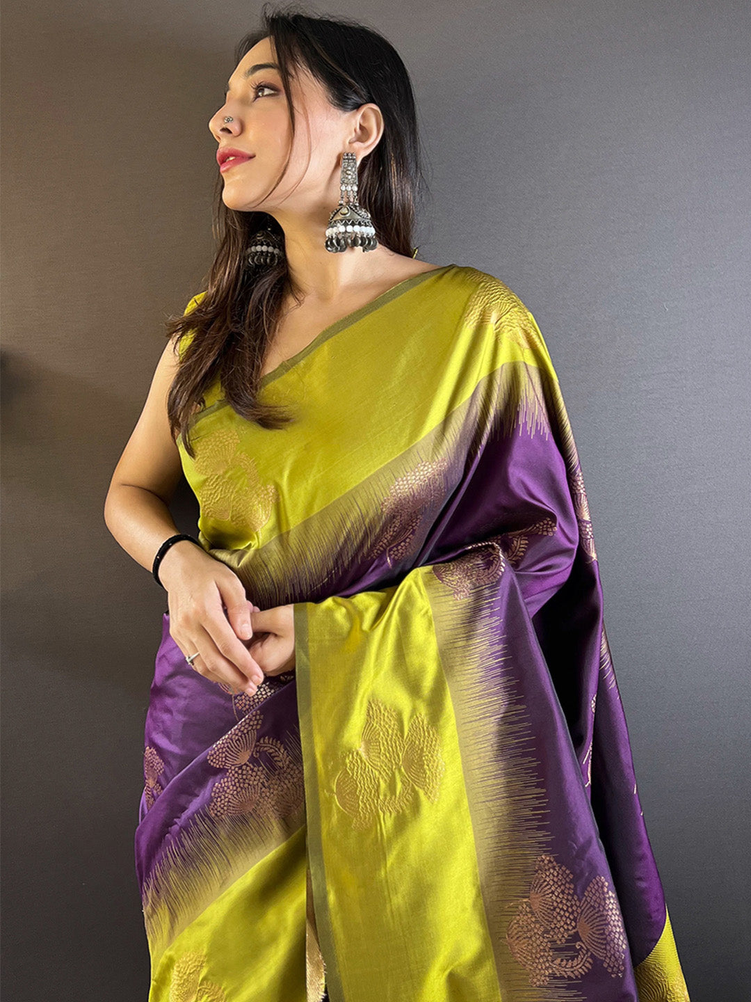 Buy Parrot Green With Purple Soft Silk Saree With Blouse Piece 59064 Online | Karagiri Buy Parrot Green With Purple Soft Silk Saree With Blouse Piece 59064 Online | Karagiri