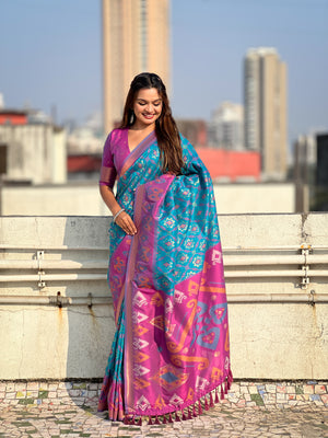 Rama Banarasi Silk Blend Saree With Blouse Piece