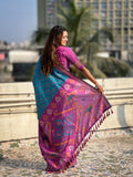 Rama Banarasi Silk Blend Saree With Blouse Piece