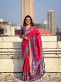 Pink Banarasi Silk Blend Saree With Blouse Piece