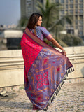 Pink Banarasi Silk Blend Saree With Blouse Piece