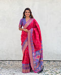 Pink Banarasi Silk Blend Saree With Blouse Piece
