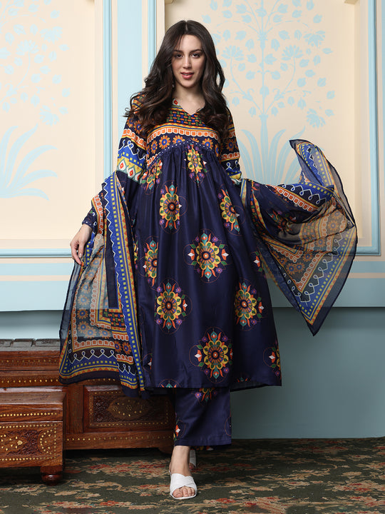 Women Ethnic Motifs Printed Regular Kurta with Trousers & With Dupatta