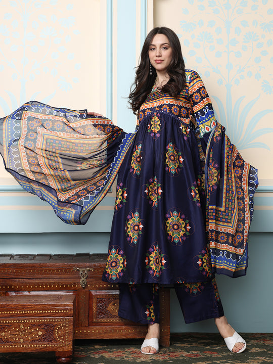Women Ethnic Motifs Printed Regular Kurta with Trousers & With Dupatta
