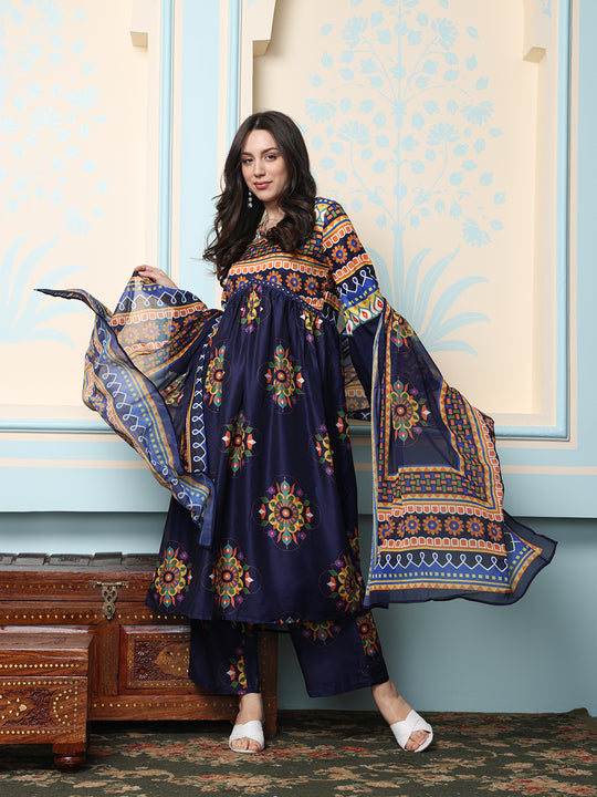 Women Ethnic Motifs Printed Regular Kurta with Trousers & With Dupatta