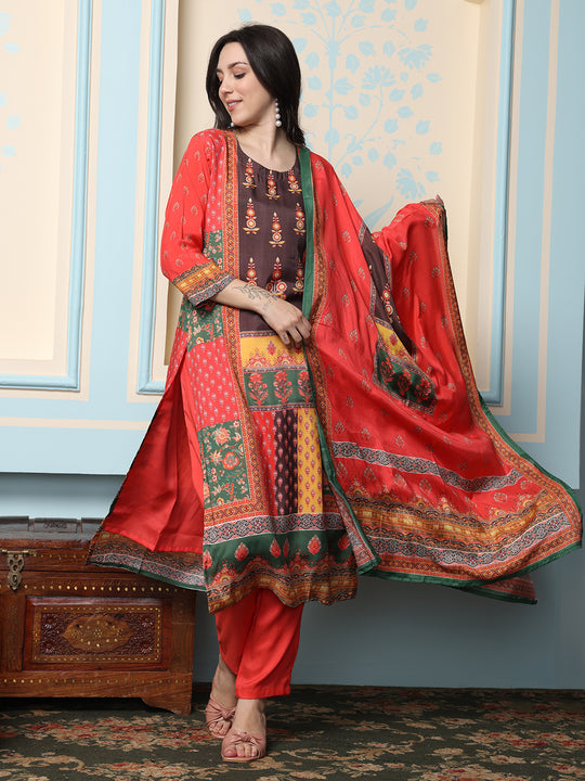 Women Floral Printed Regular Kurta with Trousers & With Dupatta