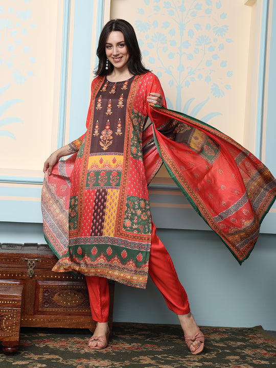 Women Floral Printed Regular Kurta with Trousers & With Dupatta