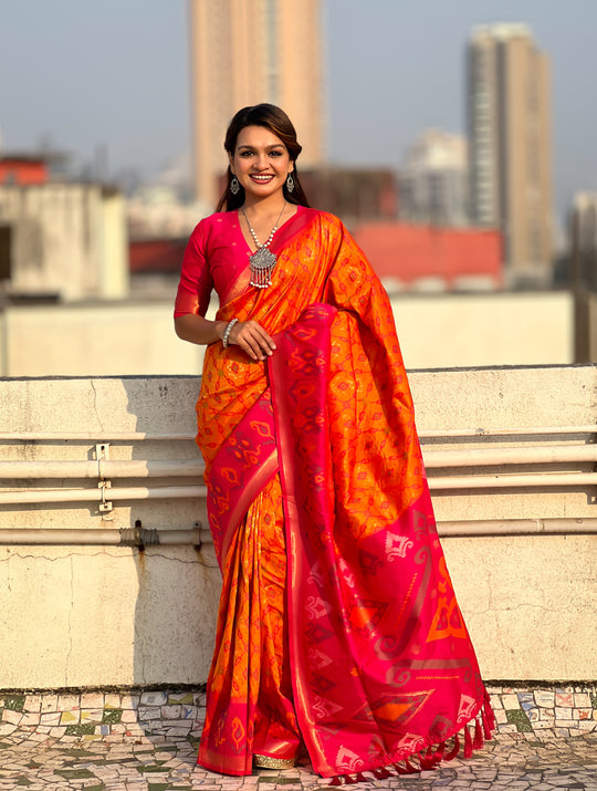 Red Banarasi Silk Blend Saree With Blouse Piece
