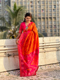 Red Banarasi Silk Blend Saree With Blouse Piece